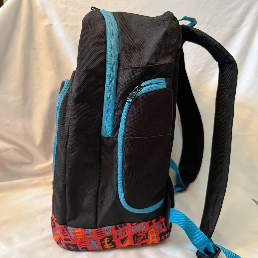 Quiksilver Backpack Black Red Blue Tribal Print Insulated Cooler Pocket 1920